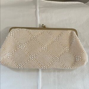 Elegant Cream Beaded Clutch